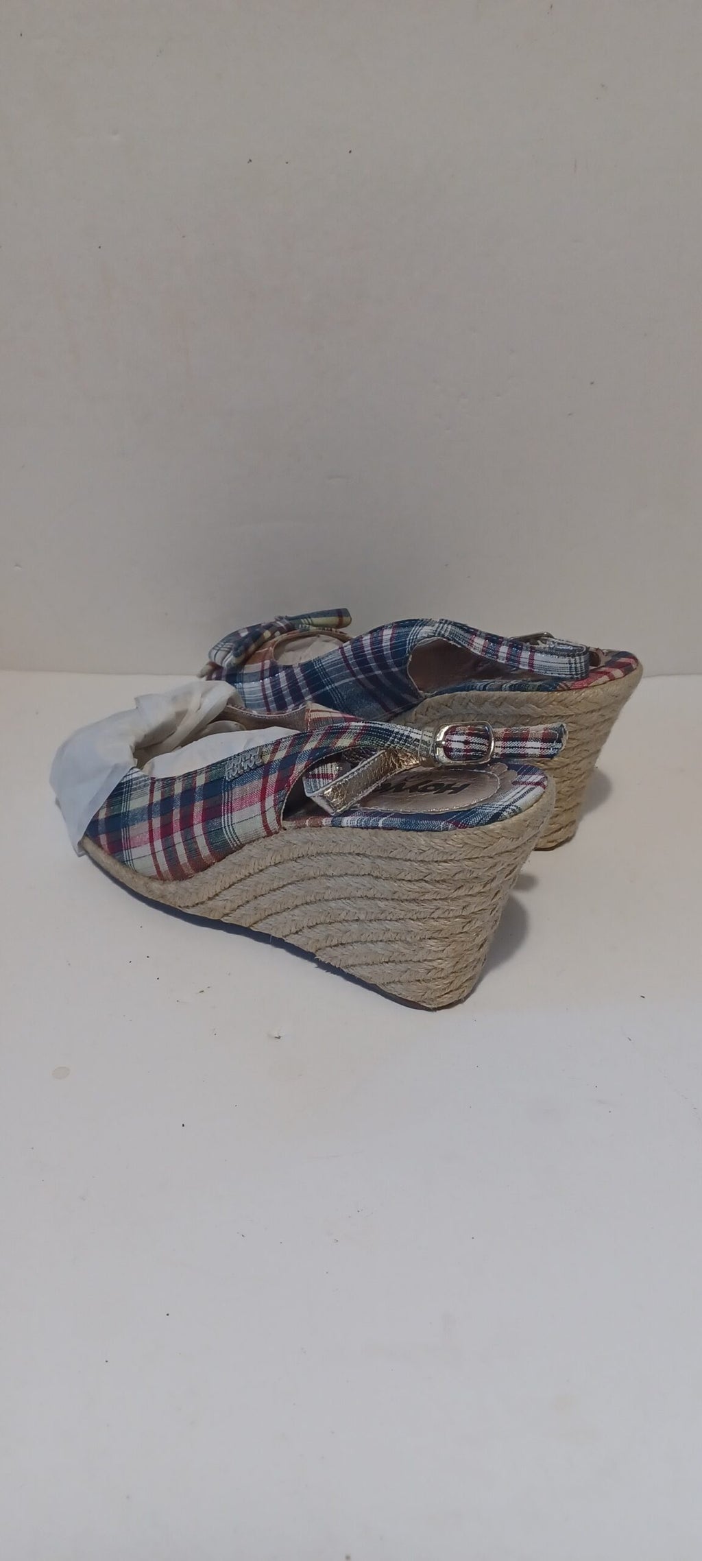 Hoyvoy - Escoces - Wedge Heel Strap - Blue Tartan - Bow Decore - Brand New image 5