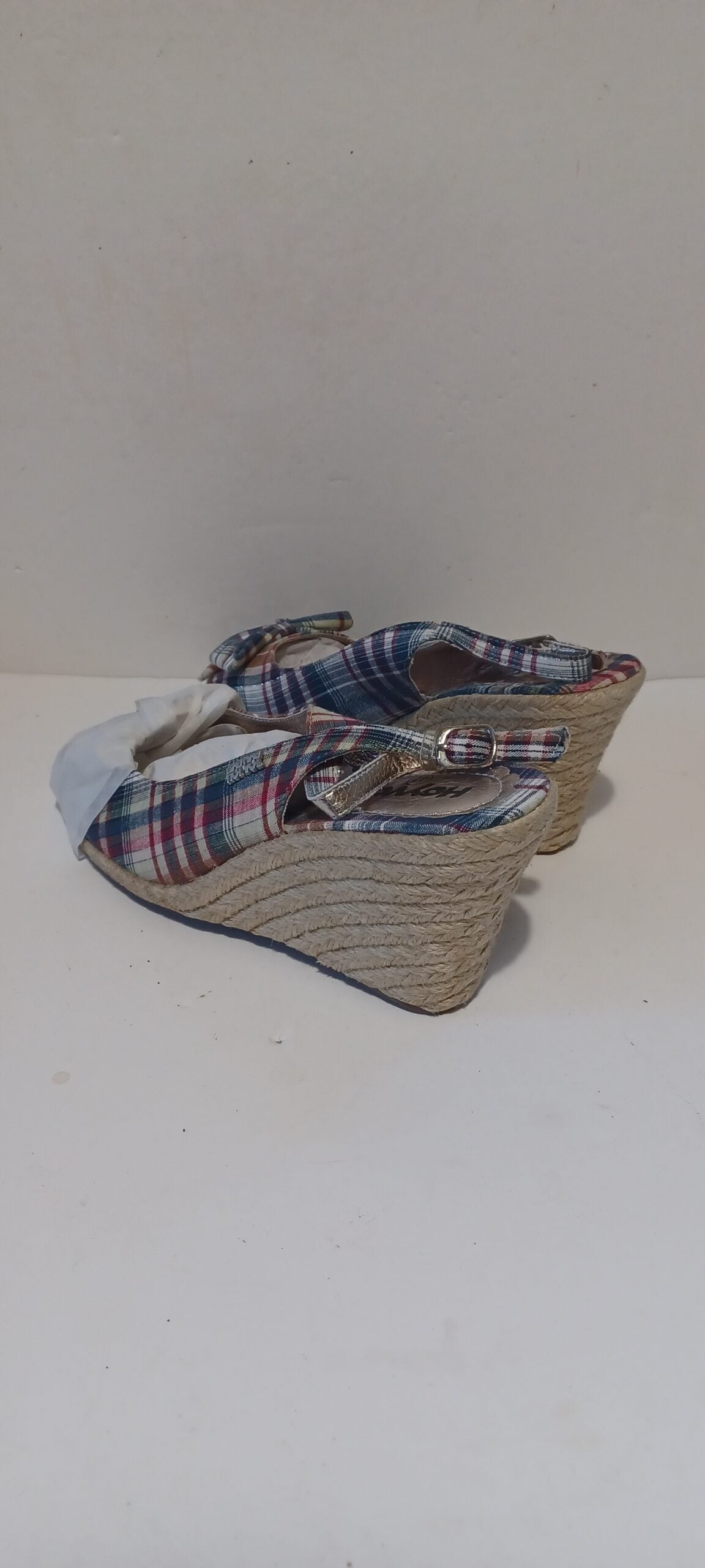 Hoyvoy - Escoces - Wedge Heel Strap - Blue Tartan - Bow Decore - Brand New image 5
