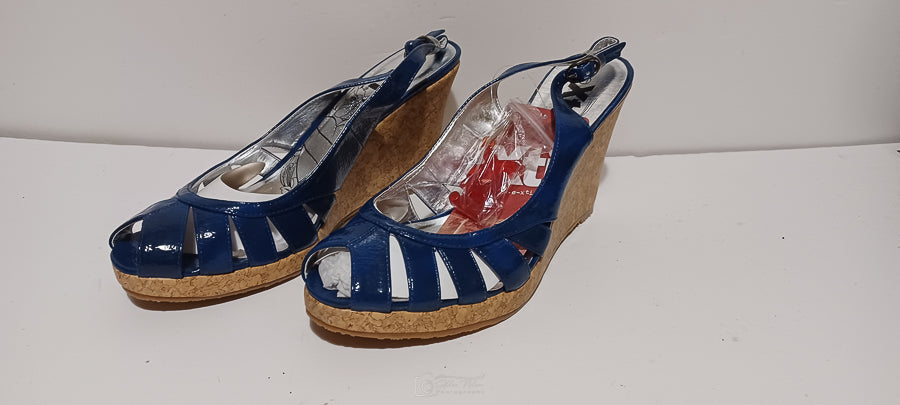 Xti - Sandlea - Ladies Heel Sandles - Wedge Heel - Front Weave - Blue - Brand New - 4/37, Blue image