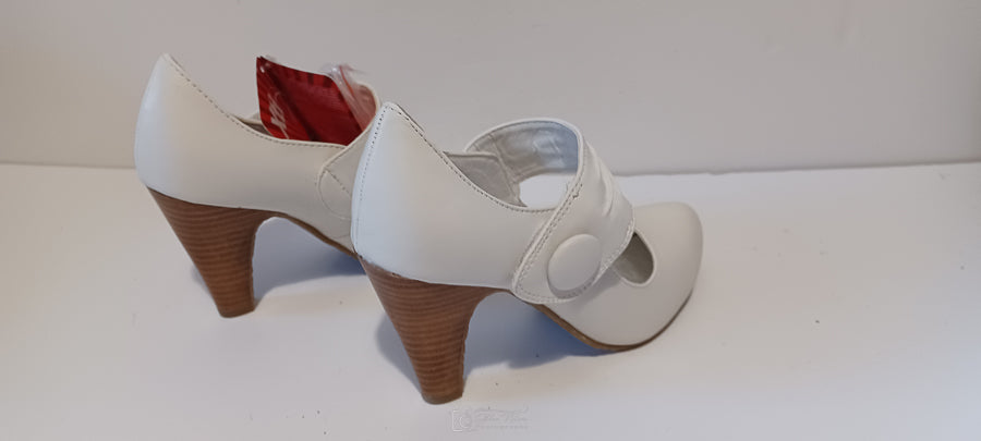 Xti - Zapato - Ladies Heel - Single Strap - Buttons - White - Brand New image 2