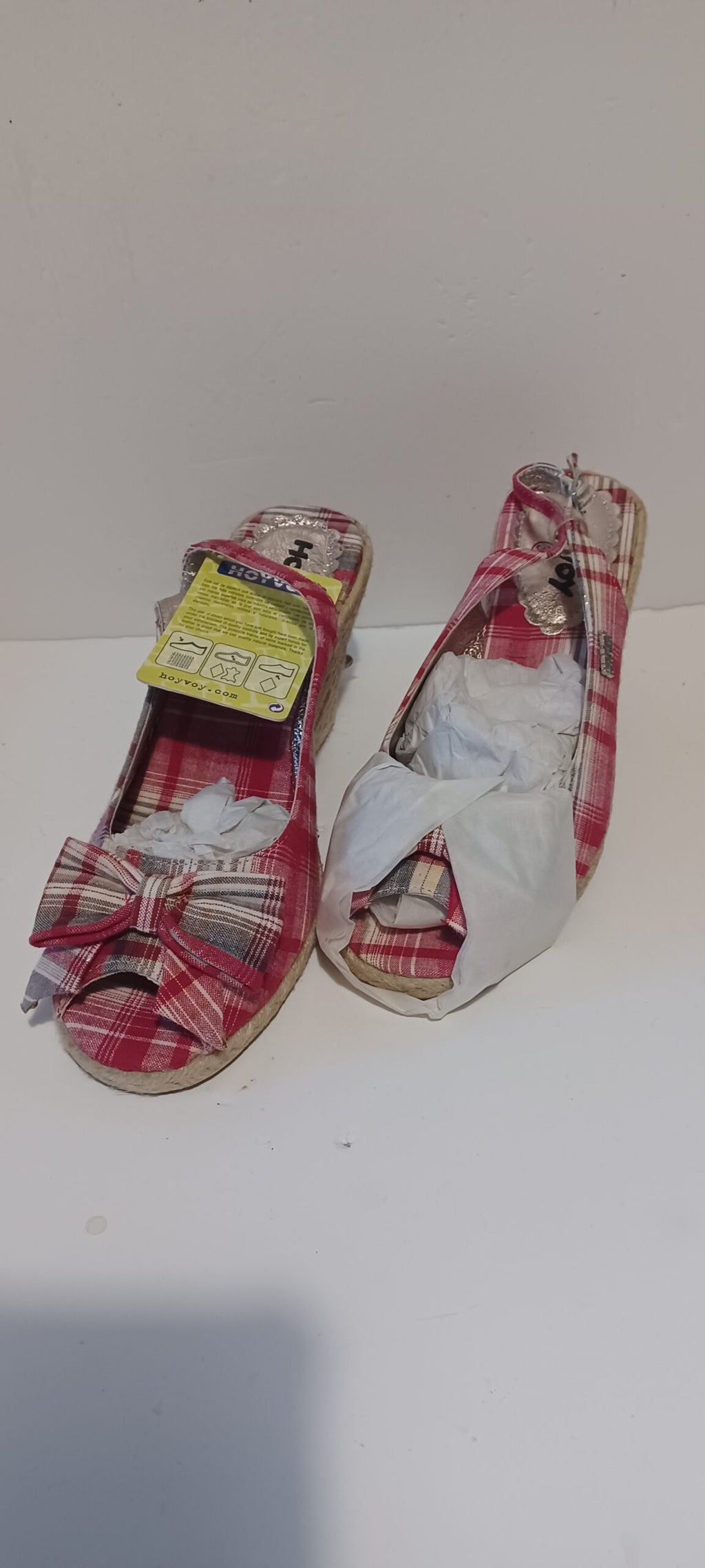 Hoyvoy - Escoces - Wedge Heel Strap - Red Tartan - Bow Decore - Brand New - 6/39, Tartan Red image