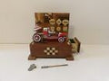Wooden Mounted Robot Astronaut Racer Tin Toy Car Windup Red - Great Tinplate Toy image 0