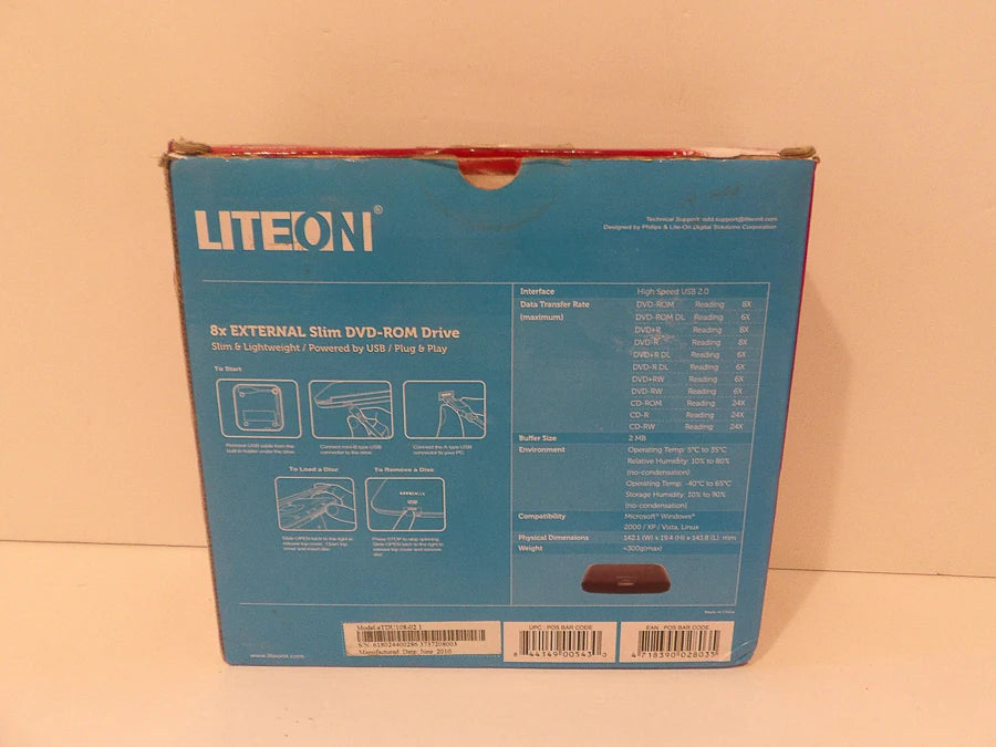Lite-On - USB 2.0 - DVD-ROM drive - eTDU108 - Brand New image 4
