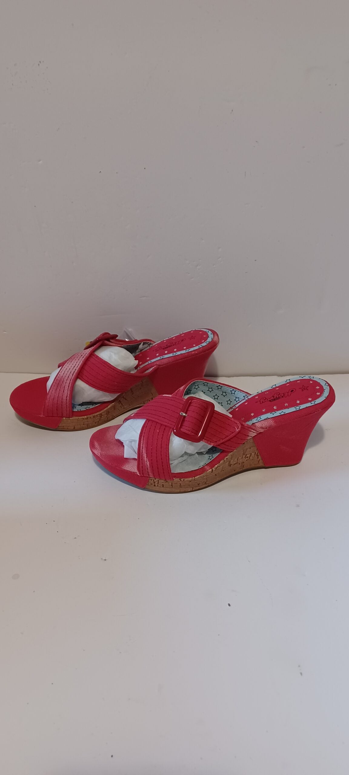 Hoyvoy - Sandalia - Wedge Heel - Denim Wash - Front Strap - Red - Brand New image 5