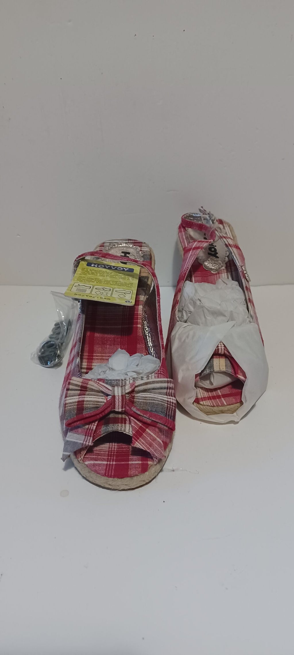 Hoyvoy - Escoces - Wedge Heel Strap - Red Tartan - Bow Decore - Brand New image 1