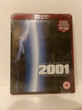 A sealed 2001: A Space Odyssey HD DVD case on a plain light background. The cover shows Stanley Kubrick's film title, a dark space-themed design with a vertical light beam, and a red top band with HD DVD text.