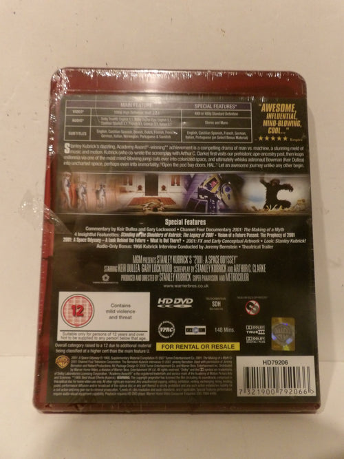 Back cover of a DVD movie case wrapped in plastic, showing title text, synopsis, ratings, and barcode on a light surface.