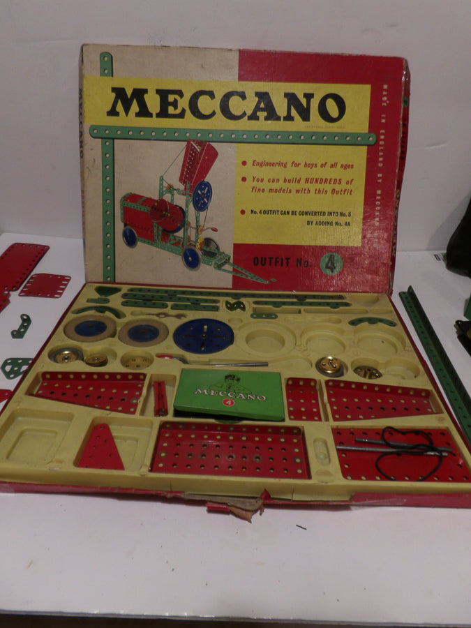 Vintage | 1950's | Meccano | Outfit No. 4 | Original Box | Green Parts Tin & More image 0