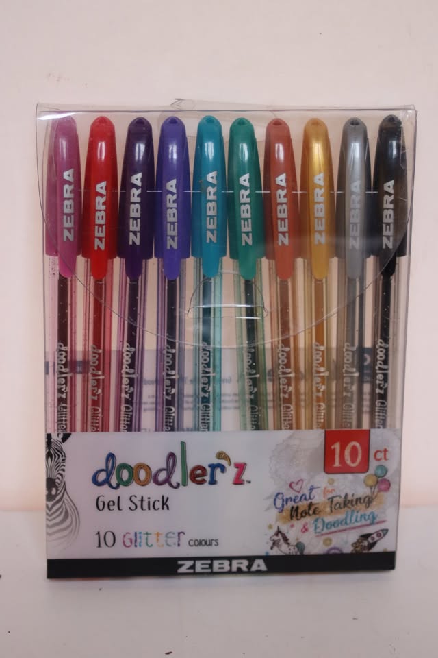 Zebra Doodlerz Assorted Colour Glitter Gel Stick Pens Pack of 10 - Brand New image 0