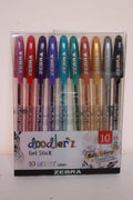 Zebra Doodlerz Assorted Colour Glitter Gel Stick Pens Pack of 10 - Brand New image 0