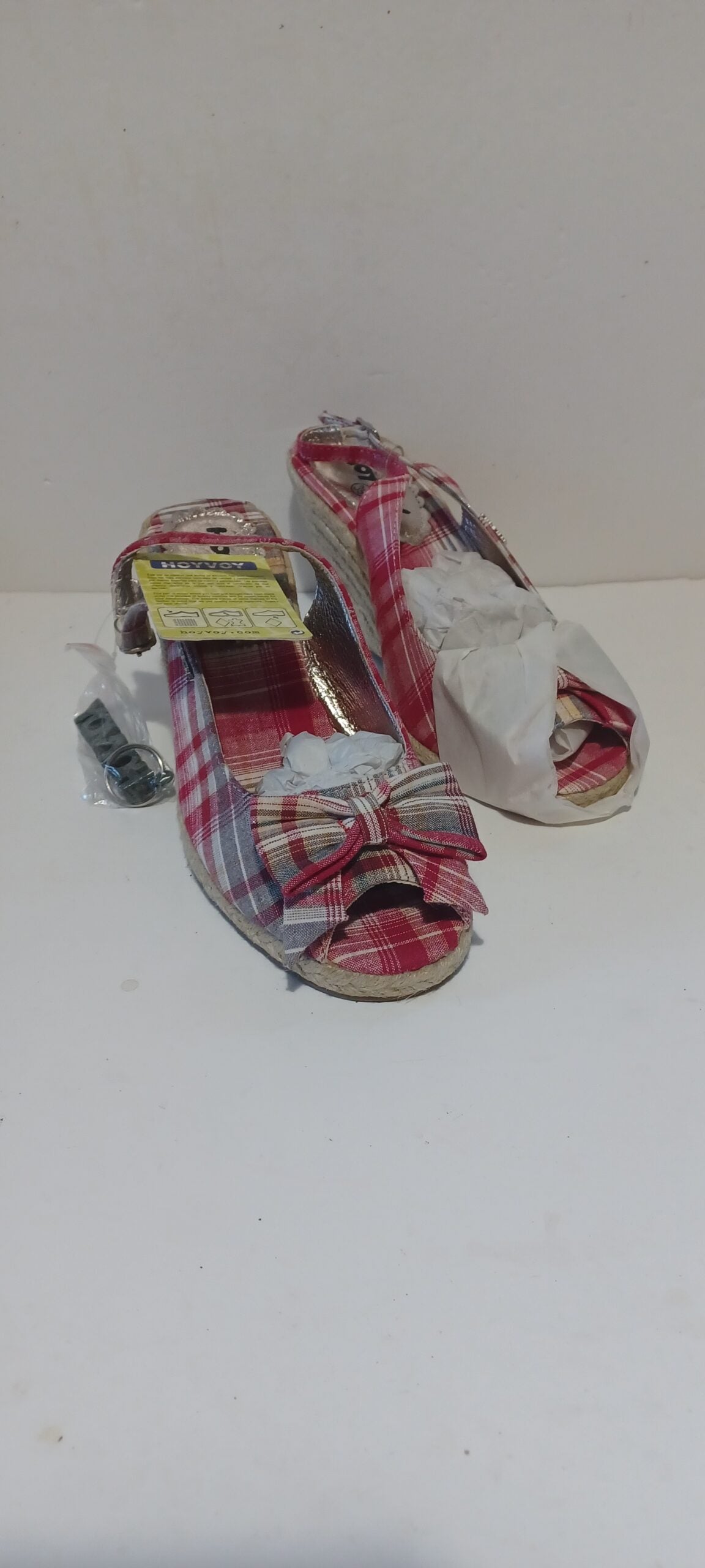 Hoyvoy - Escoces - Wedge Heel Strap - Red Tartan - Bow Decore - Brand New image 2