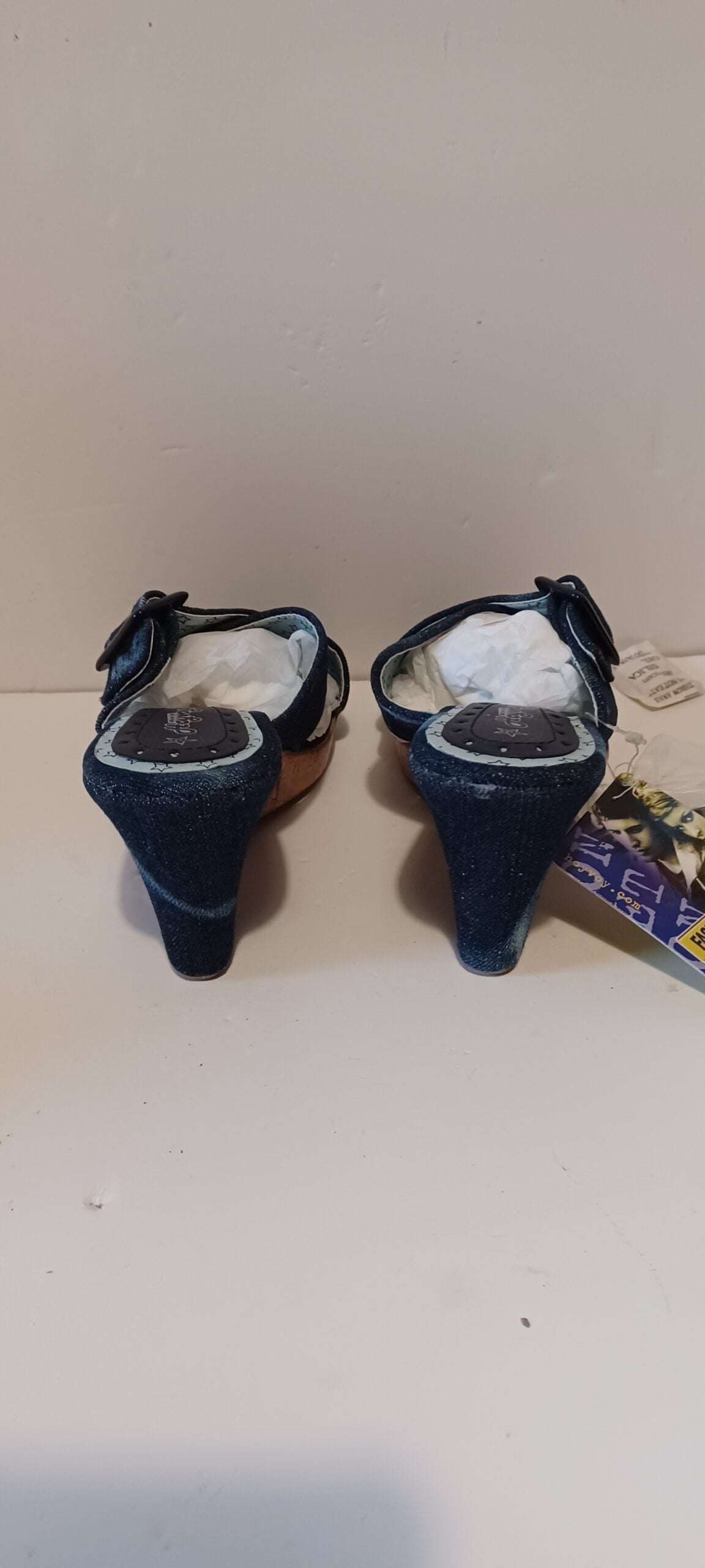 Hoyvoy - Sandalia - Wedge Heel - Denim Wash - Front Strap - Dark Blue - Brand New image 3