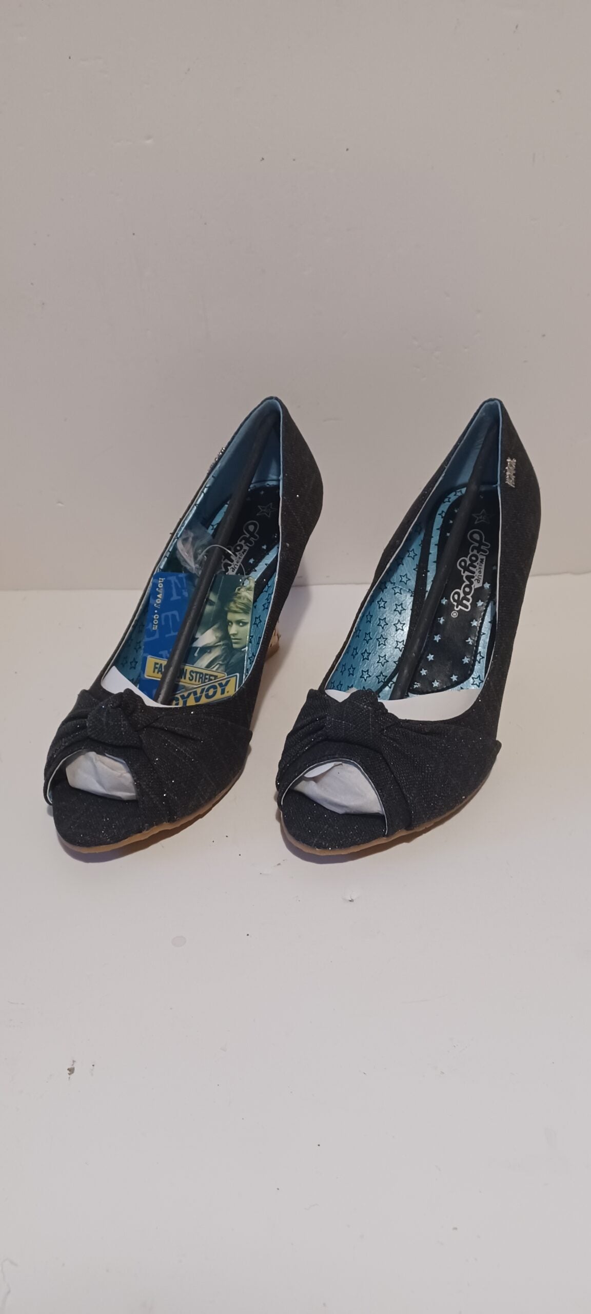 Hoyvoy - Textil Sparkle - Wedge - Toeless - Black - Brand New image 7