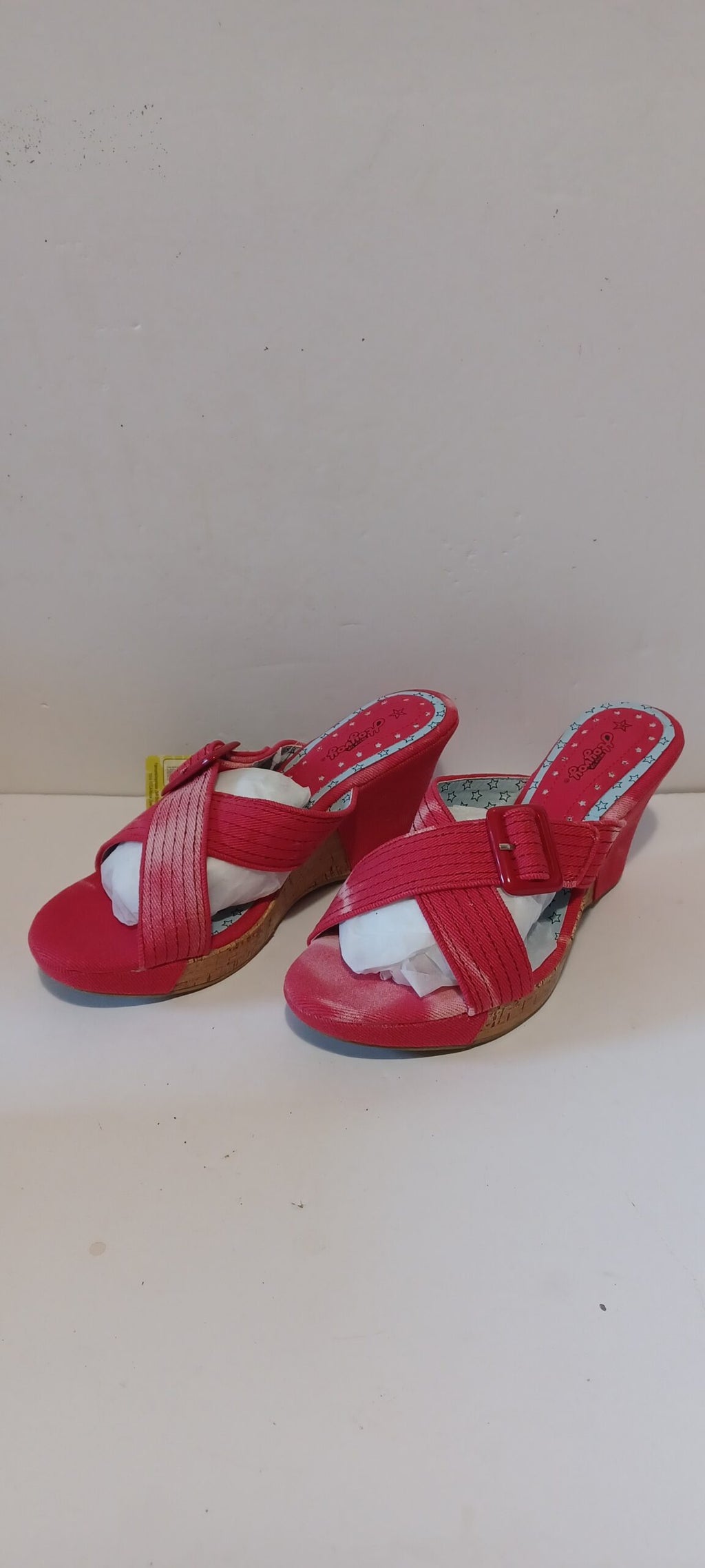 Hoyvoy - Sandalia - Wedge Heel - Denim Wash - Front Strap - Red - Brand New image 6