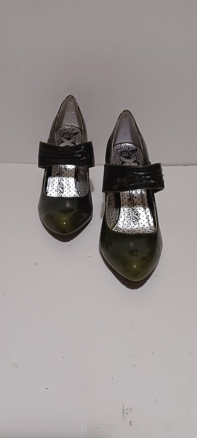 Xti - Charol - Ladies Heel - Front Button Strap - Green - Brand New image 7