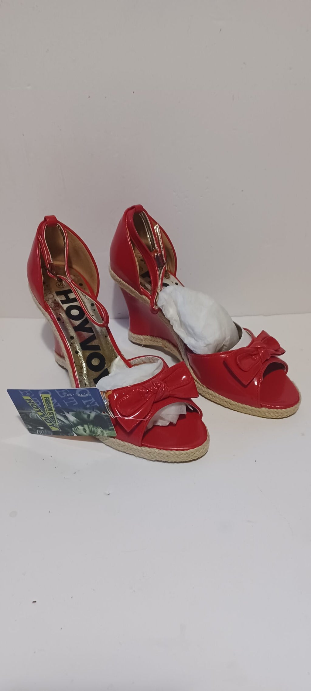 Hoyvoy - Bow - Wedge - Heel Strap - Red - Brand New - 7/40, Red image