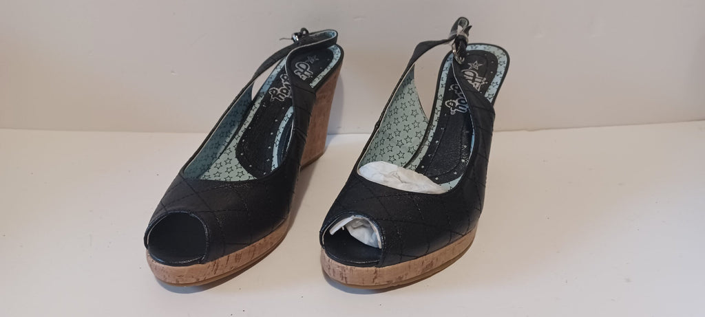 Hoyvoy - Stitch - Wedge Heels - Heel Strap - Black - Brand New - 4/37, Black image