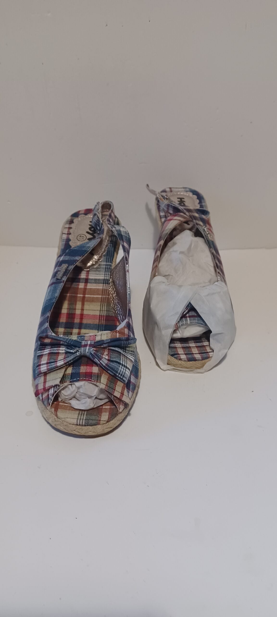 Hoyvoy - Escoces - Wedge Heel Strap - Blue Tartan - Bow Decore - Brand New image 1