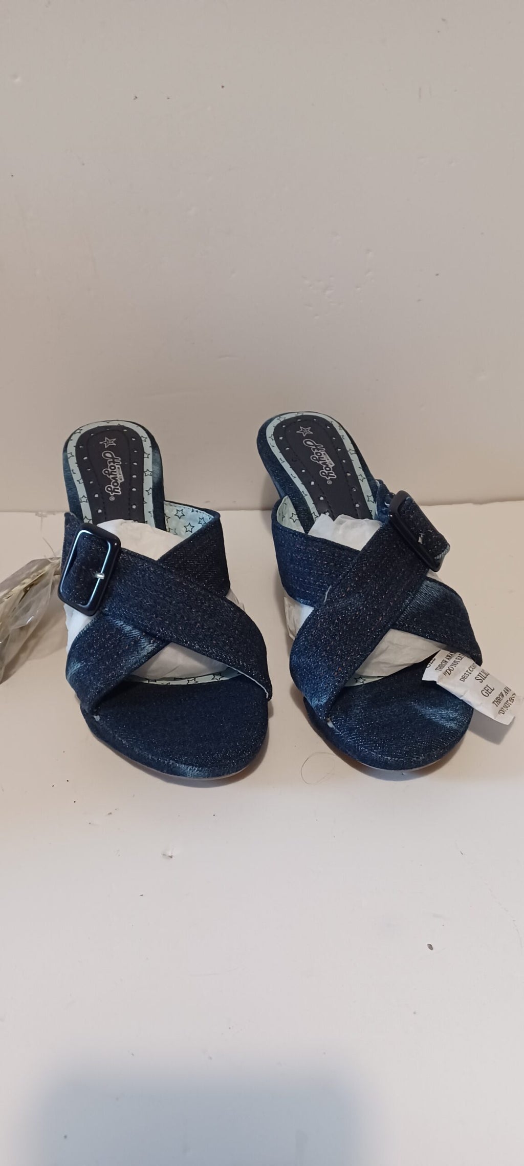 Hoyvoy - Sandalia - Wedge Heel - Denim Wash - Front Strap - Dark Blue - Brand New image 0