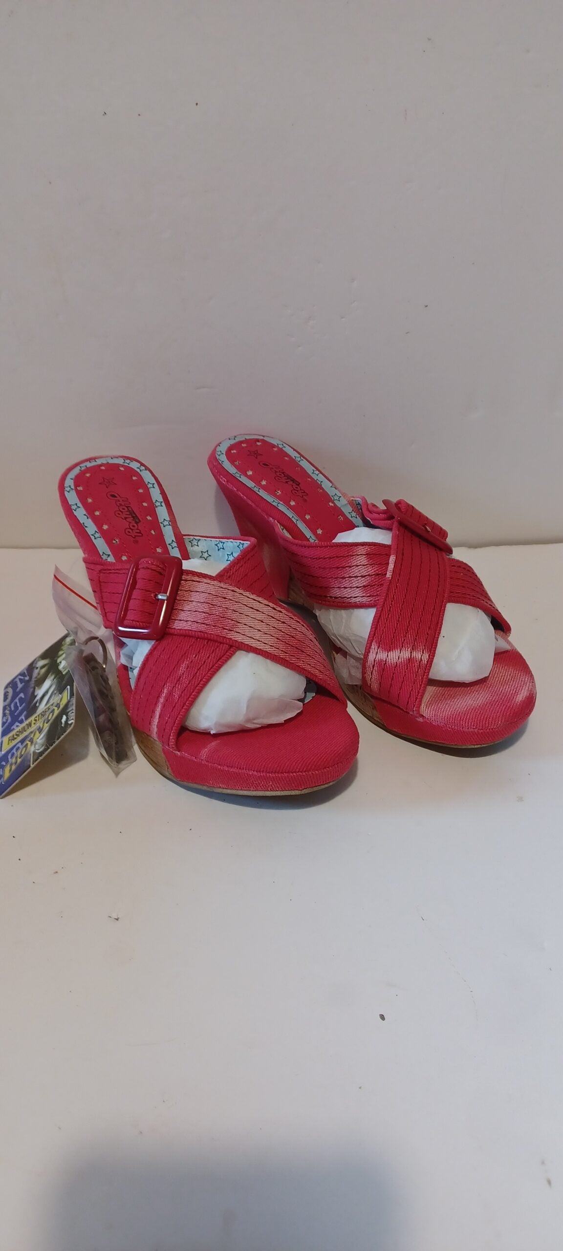 Hoyvoy - Sandalia - Wedge Heel - Denim Wash - Front Strap - Red - Brand New image 0