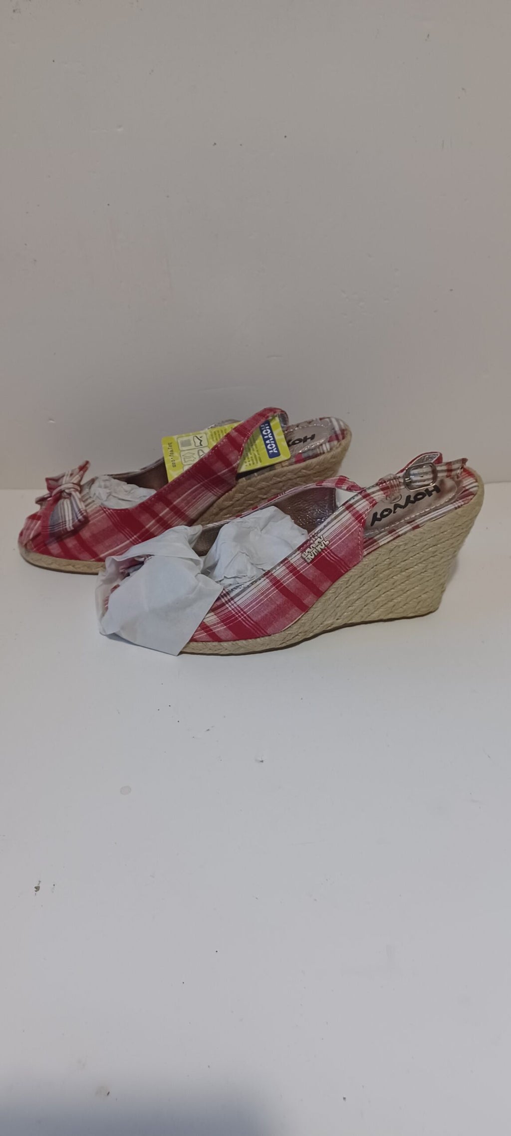 Hoyvoy - Escoces - Wedge Heel Strap - Red Tartan - Bow Decore - Brand New image 6