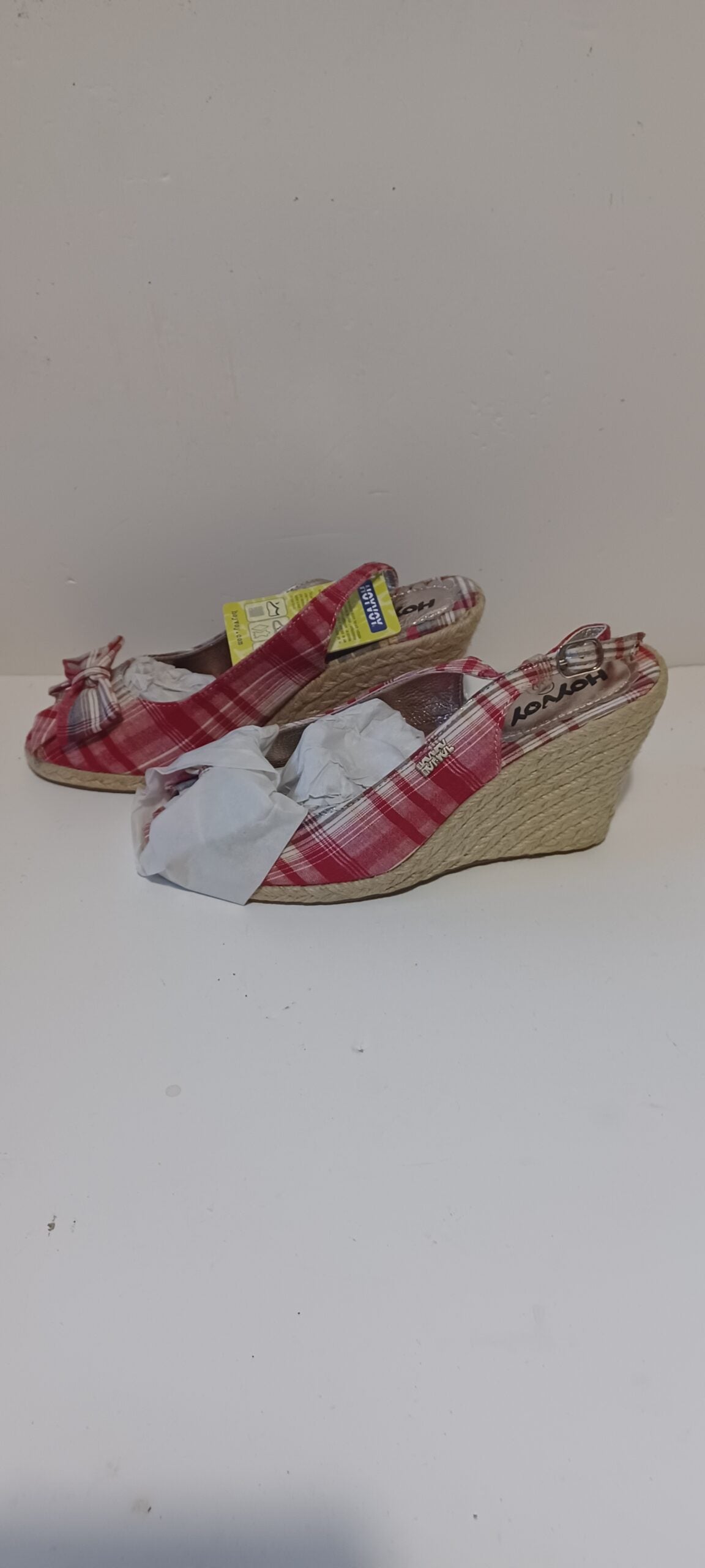 Hoyvoy - Escoces - Wedge Heel Strap - Red Tartan - Bow Decore - Brand New image 6