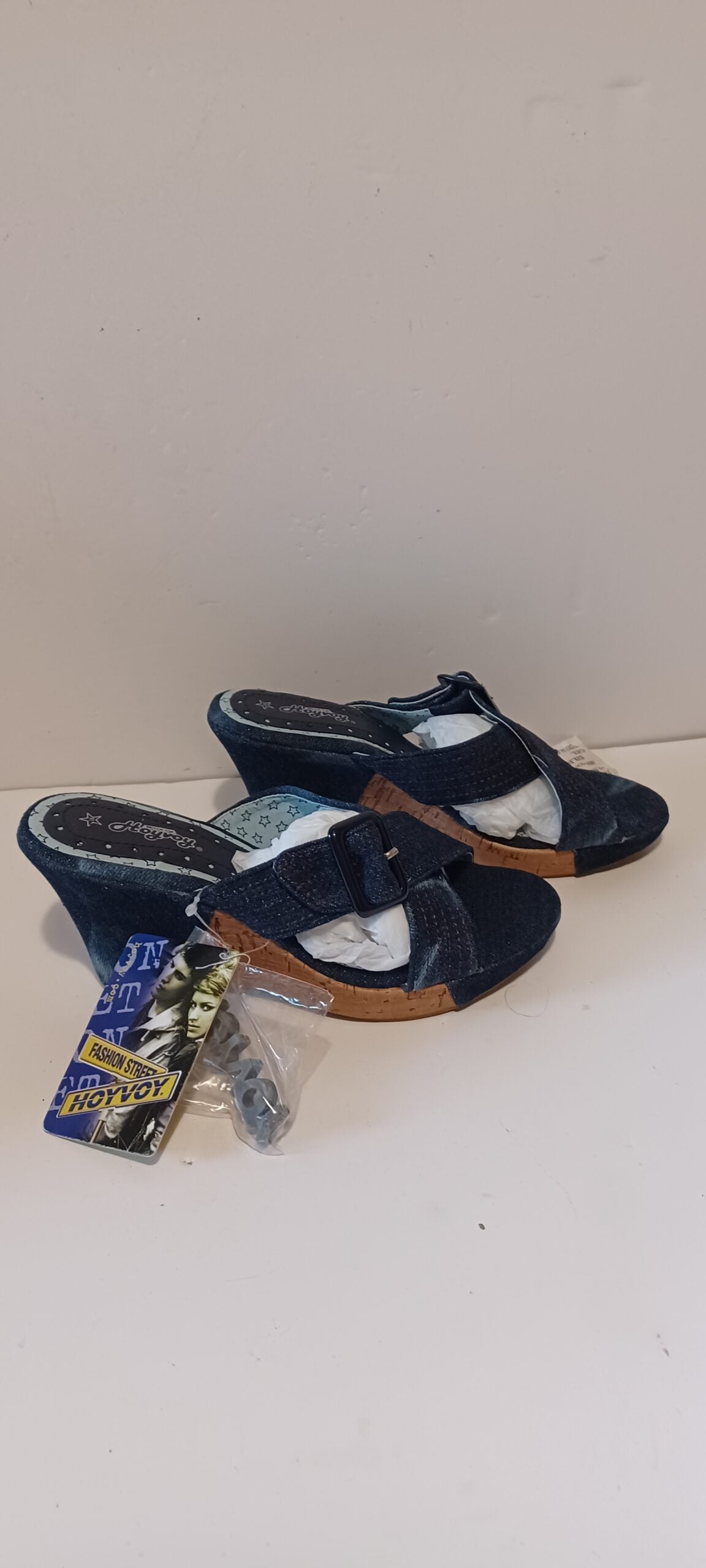 Hoyvoy - Sandalia - Wedge Heel - Denim Wash - Front Strap - Dark Blue - Brand New image 5
