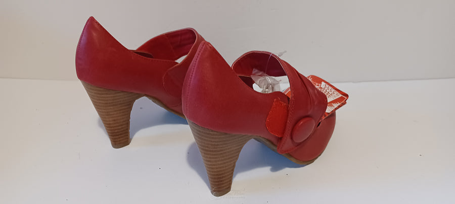 Xti - Zapato - Ladies Heel - Single Strap - Buttons - Red - Brand New image 3