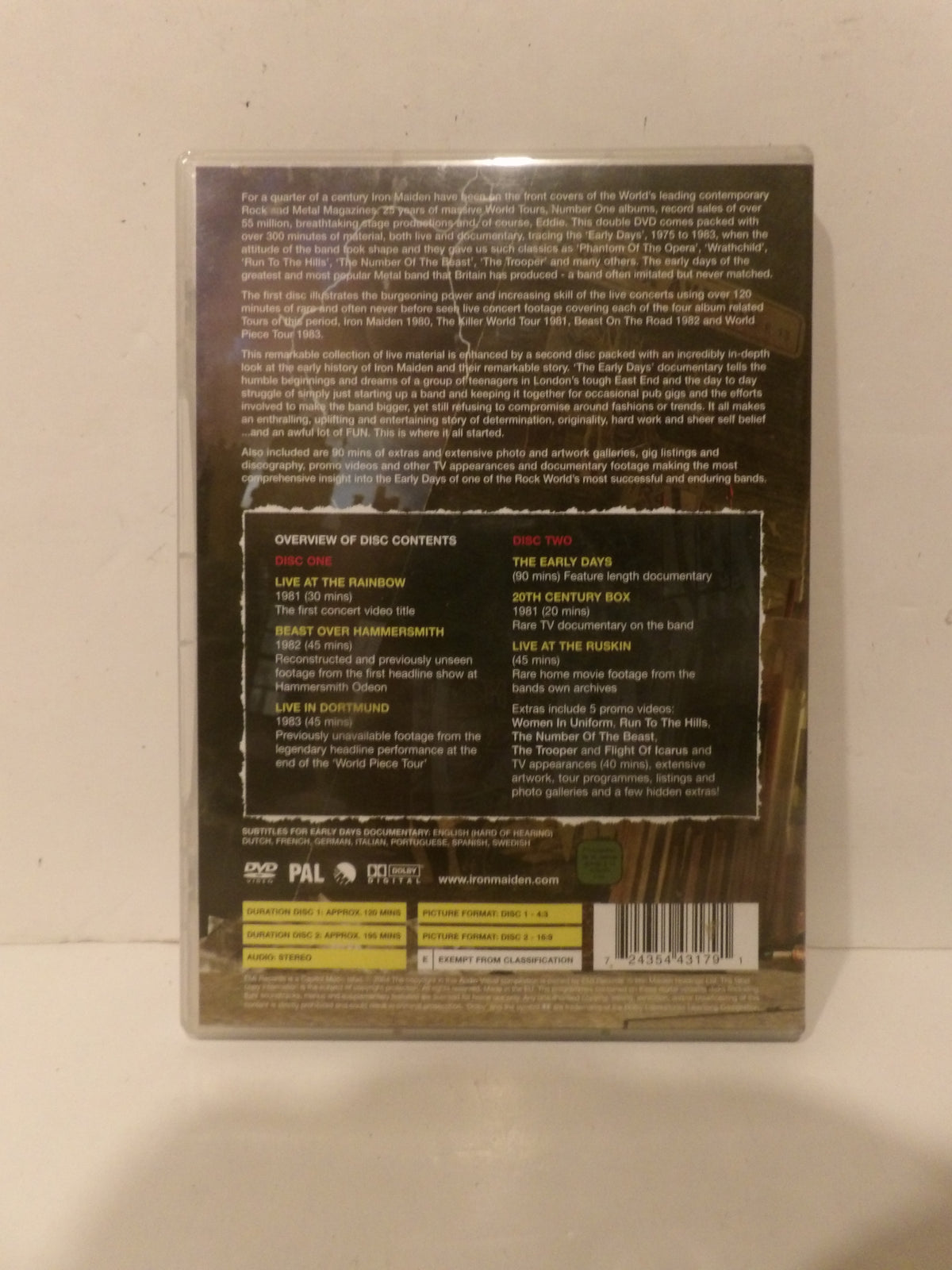 The back cover of a DVD case for 'The History of Rock' documentary, photographed against a plain off-white background.