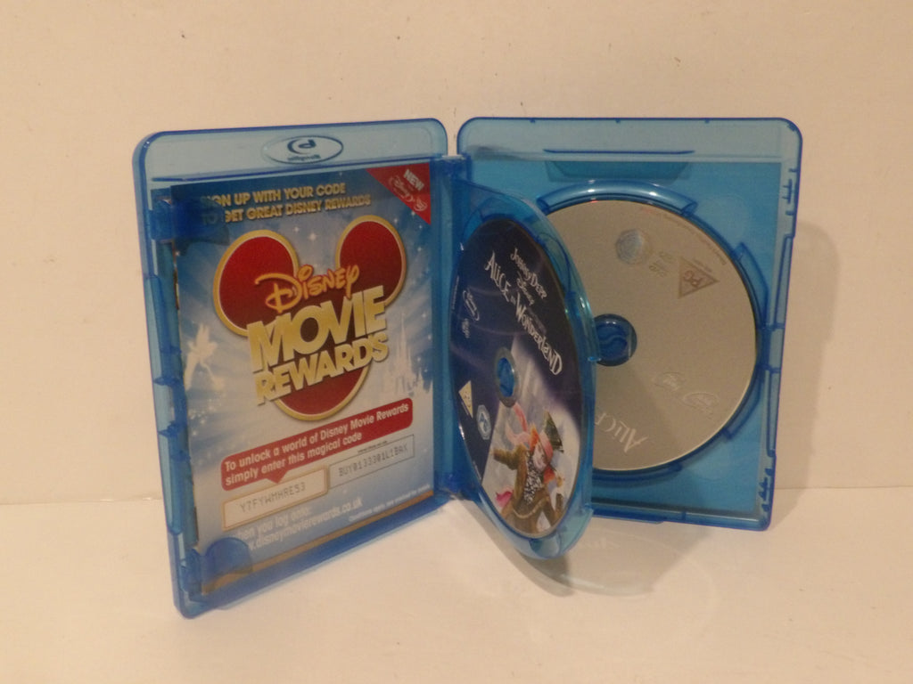 Disney Movie Rewards video game case in translucent blue plastic, shown open with the disc partially inserted on a plain light background.