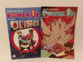 Two comic book boxes for the Power-Up comic series, showing the front and back covers side-by-side against a plain light background.
