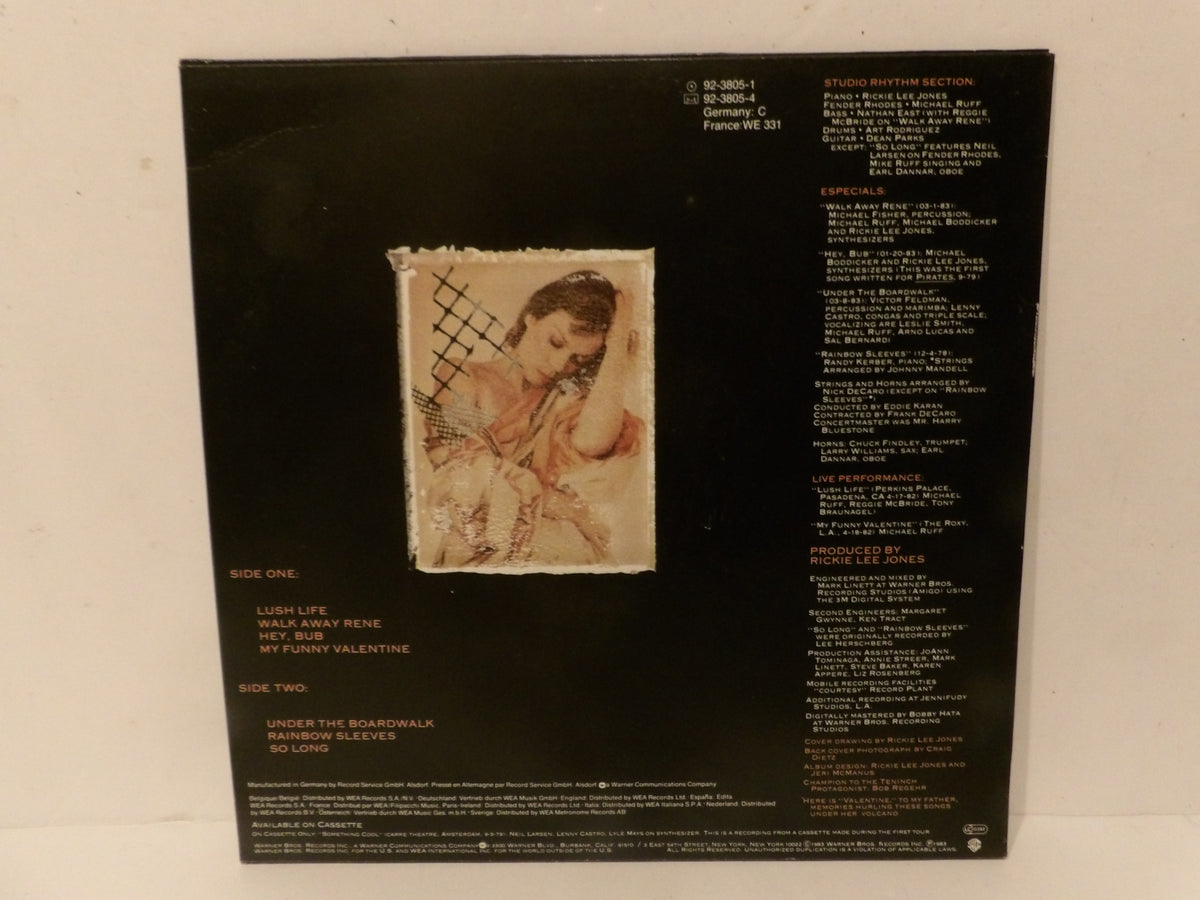The back cover of a vinyl record sleeve for Nick Gage's album 'Lush Life', featuring a black background with track listings and a central vintage-style illustration of a woman.