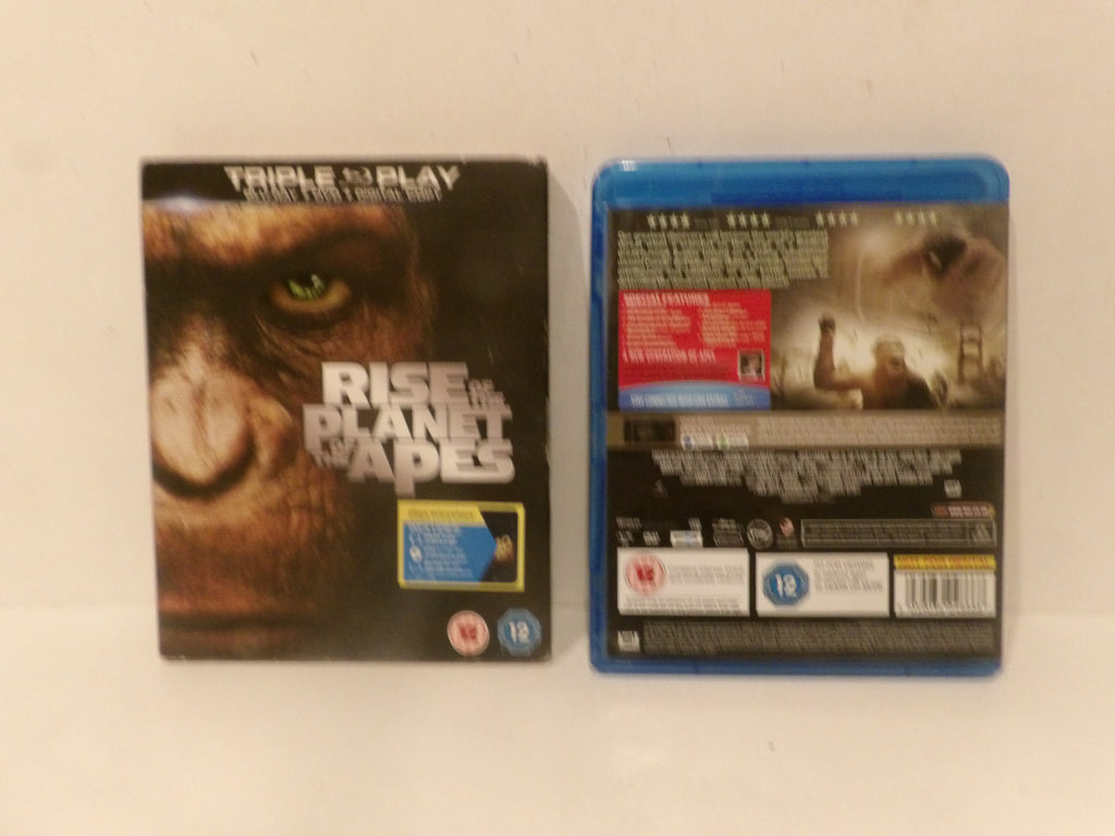 Front and back views of the Blu-ray case for the movie 'Rise of the Planet of Apes' on a plain light background.