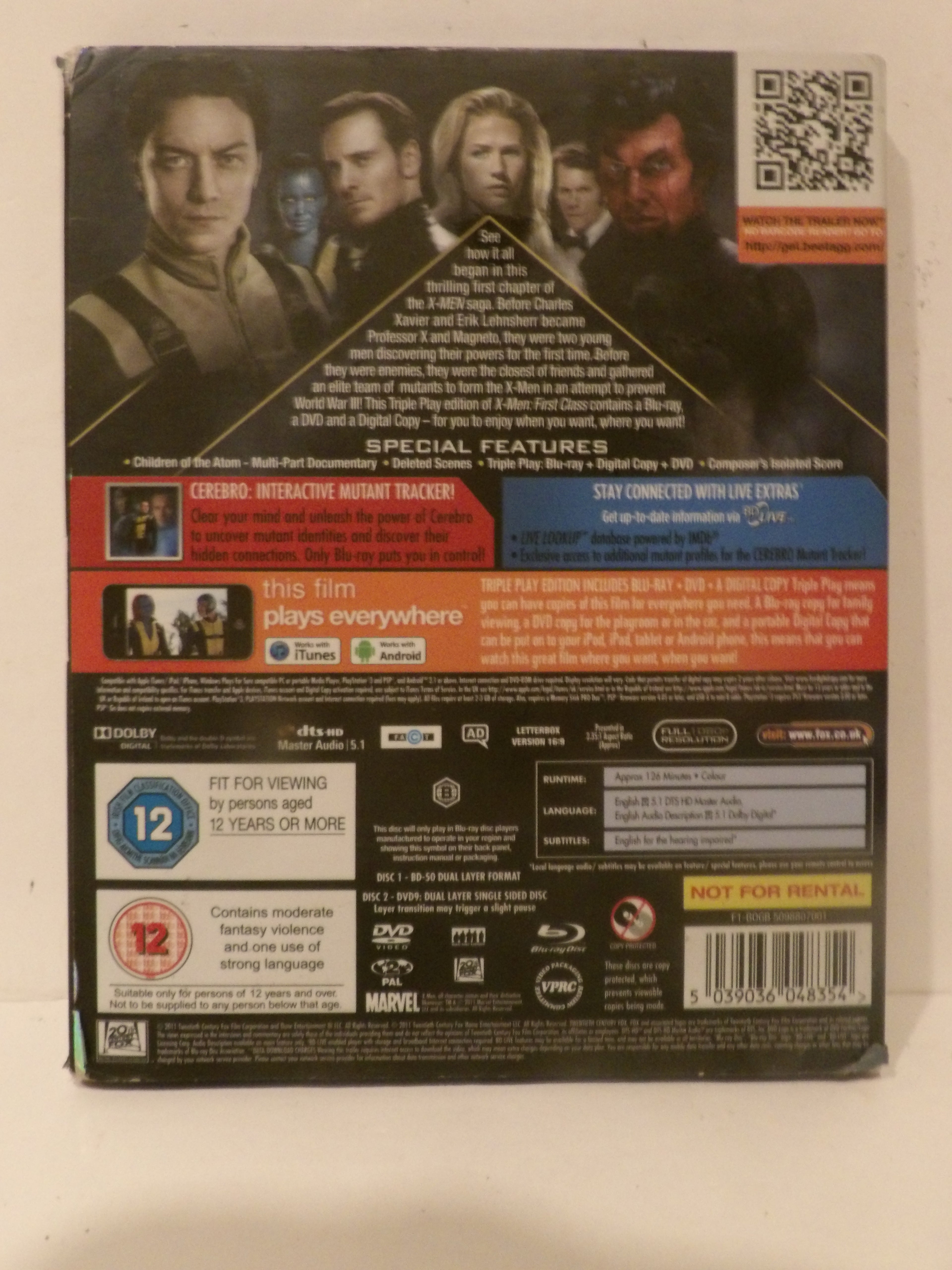 The back cover of a DVD case for Marvel's 'Captain America: The Winter Soldier', featuring character portraits, special features, rating information, and barcode details on a light beige background.