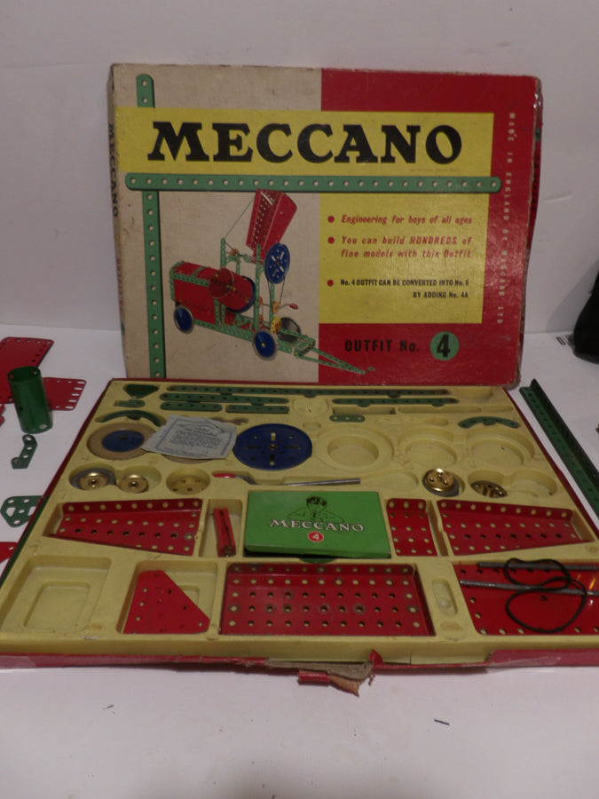 Vintage | 1950's | Meccano | Outfit No. 4 | Original Box | Green Parts Tin & More image 1