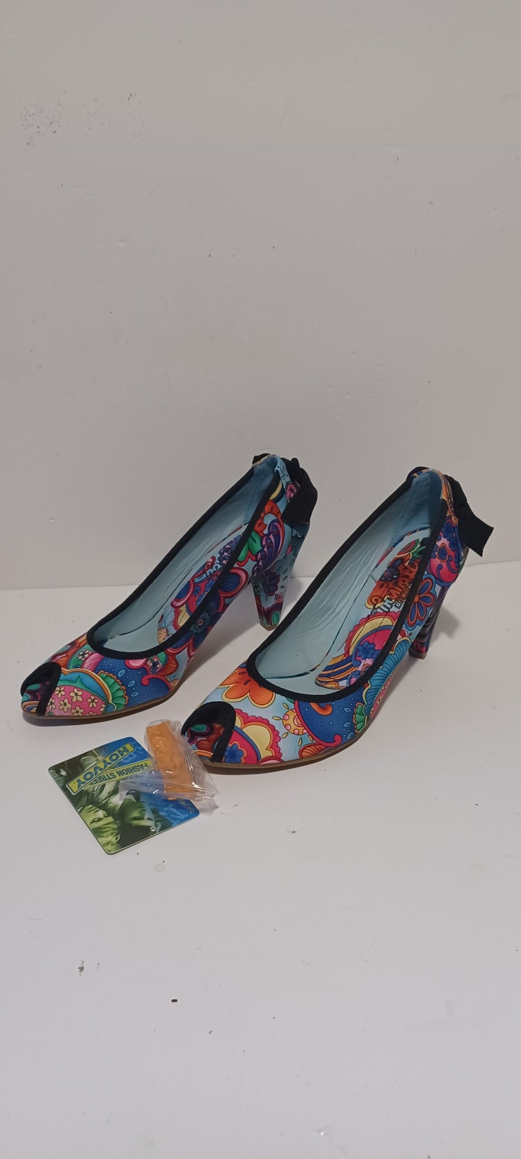 Hoyvoy - Flora - Textil - Heels - Toeless - Floral Blue- Brand New image 5