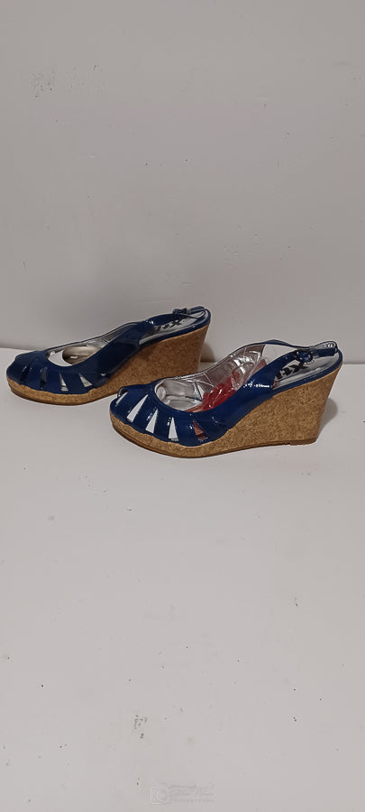 Xti - Sandlea - Ladies Heel Sandles - Wedge Heel - Front Weave - Blue - Brand New image 1