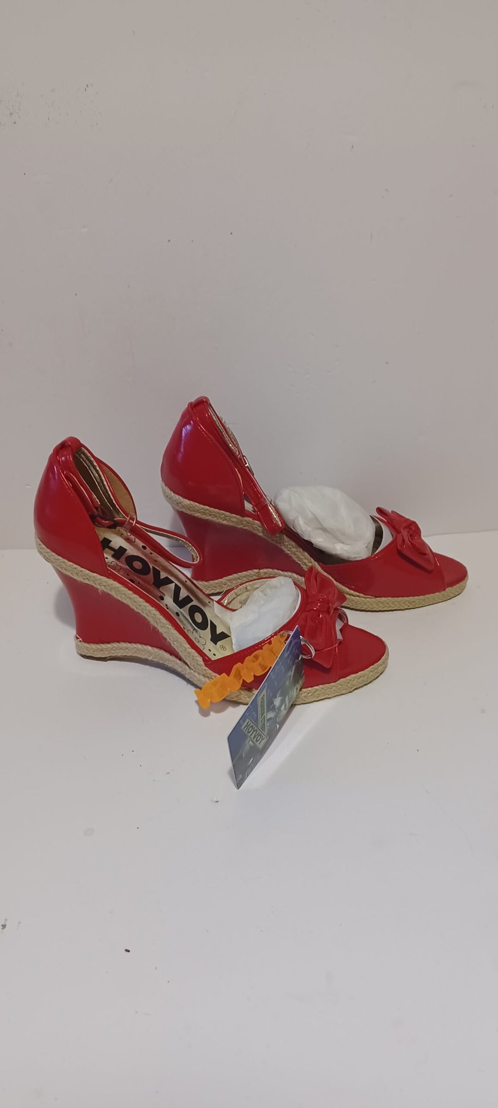 Hoyvoy - Bow - Wedge - Heel Strap - Red - Brand New image 6