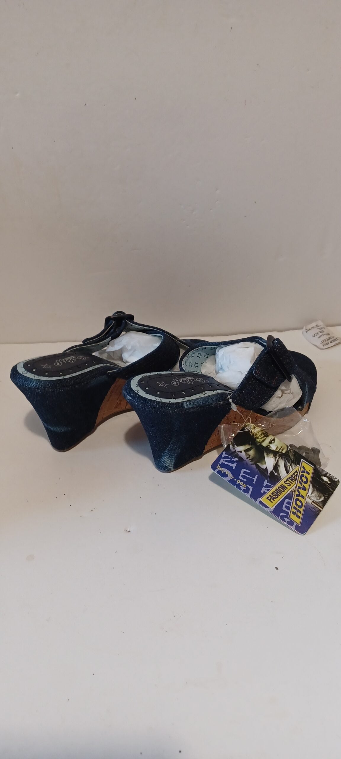Hoyvoy - Sandalia - Wedge Heel - Denim Wash - Front Strap - Dark Blue - Brand New image 4