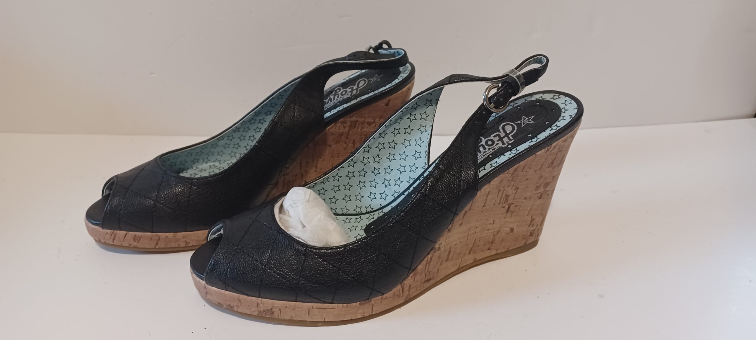 Hoyvoy - Stitch - Wedge Heels - Heel Strap - Black - Brand New image 0