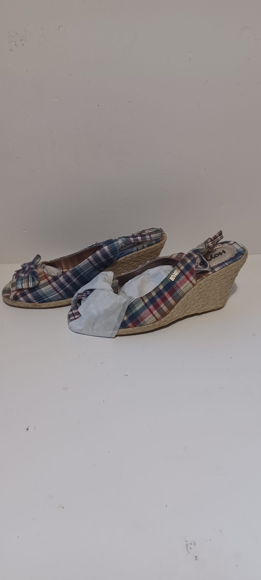 Hoyvoy - Escoces - Wedge Heel Strap - Blue Tartan - Bow Decore - Brand New - 8/41, Tartan Blue image
