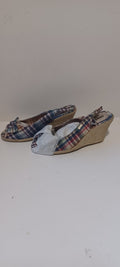 Hoyvoy - Escoces - Wedge Heel Strap - Blue Tartan - Bow Decore - Brand New - 8/41, Tartan Blue image