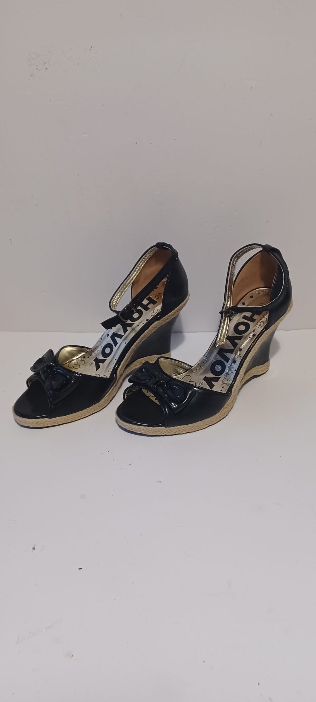 Hoyvoy - Bow - Wedge - Heel Strap - Black - Brand New image 2
