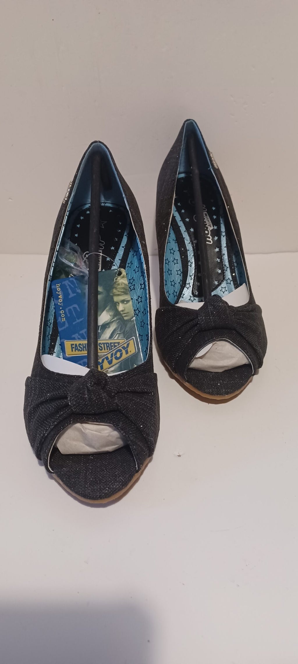 Hoyvoy - Textil Sparkle - Wedge - Toeless - Black - Brand New image 1