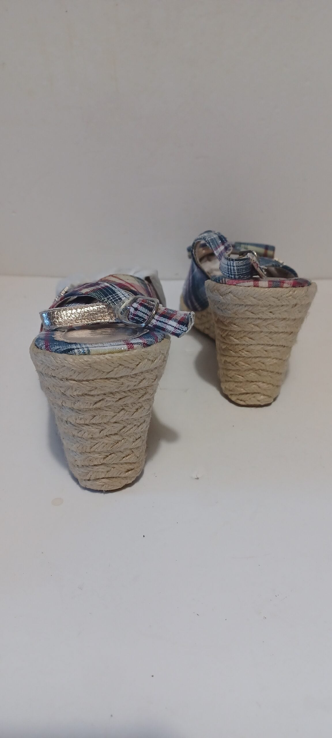 Hoyvoy - Escoces - Wedge Heel Strap - Blue Tartan - Bow Decore - Brand New image 4