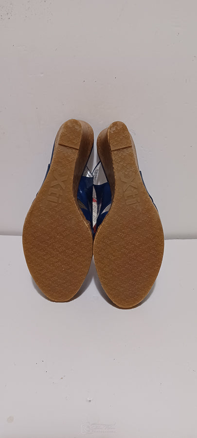 Xti - Sandlea - Ladies Heel Sandles - Wedge Heel - Front Weave - Blue - Brand New image 7