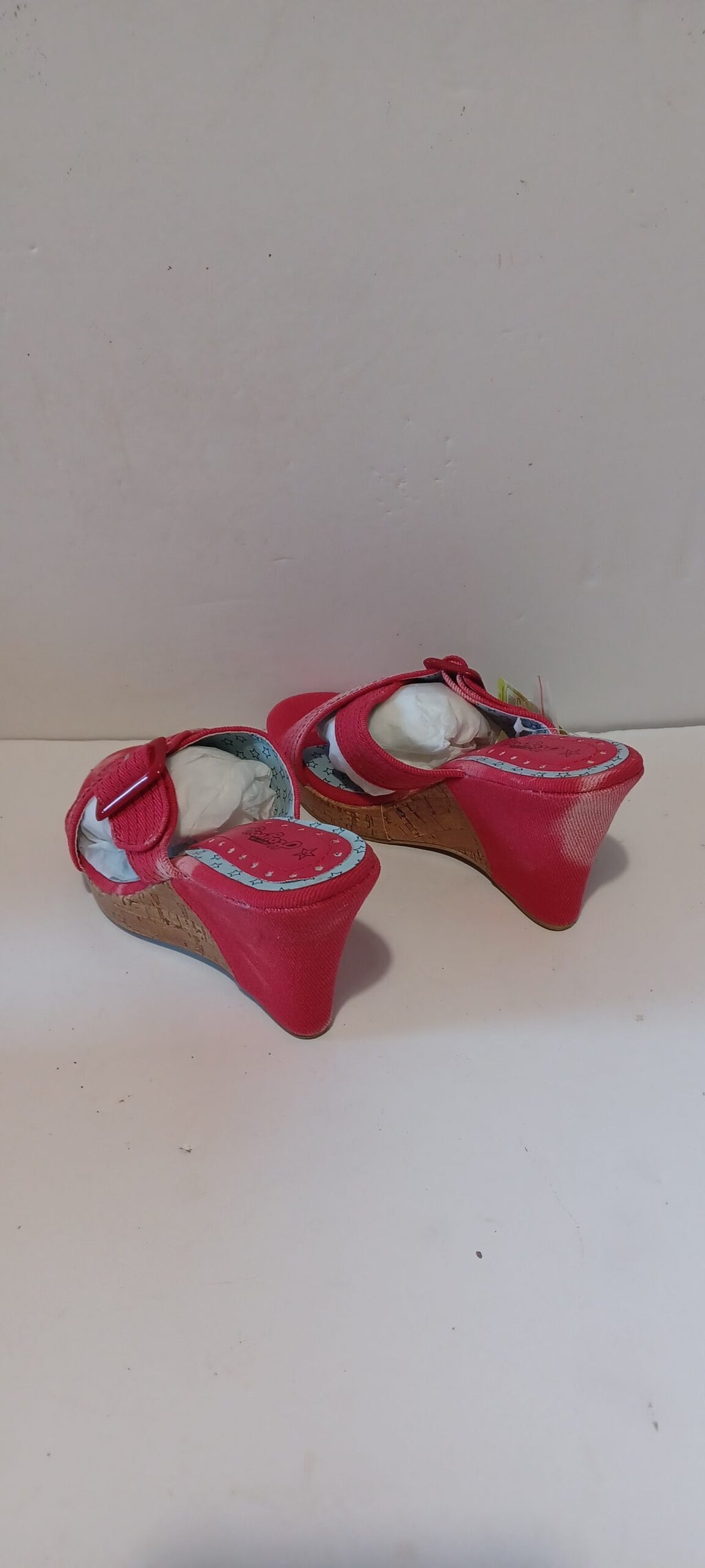 Hoyvoy - Sandalia - Wedge Heel - Denim Wash - Front Strap - Red - Brand New image 4