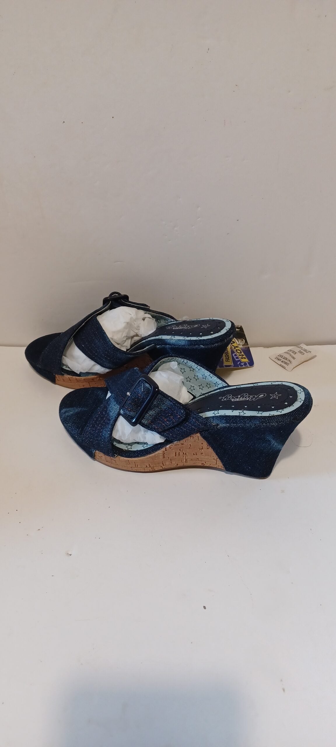 Hoyvoy - Sandalia - Wedge Heel - Denim Wash - Front Strap - Dark Blue - Brand New image 1