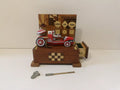 Wooden Mounted Robot Astronaut Racer Tin Toy Car Windup Red - Great Tinplate Toy image 0