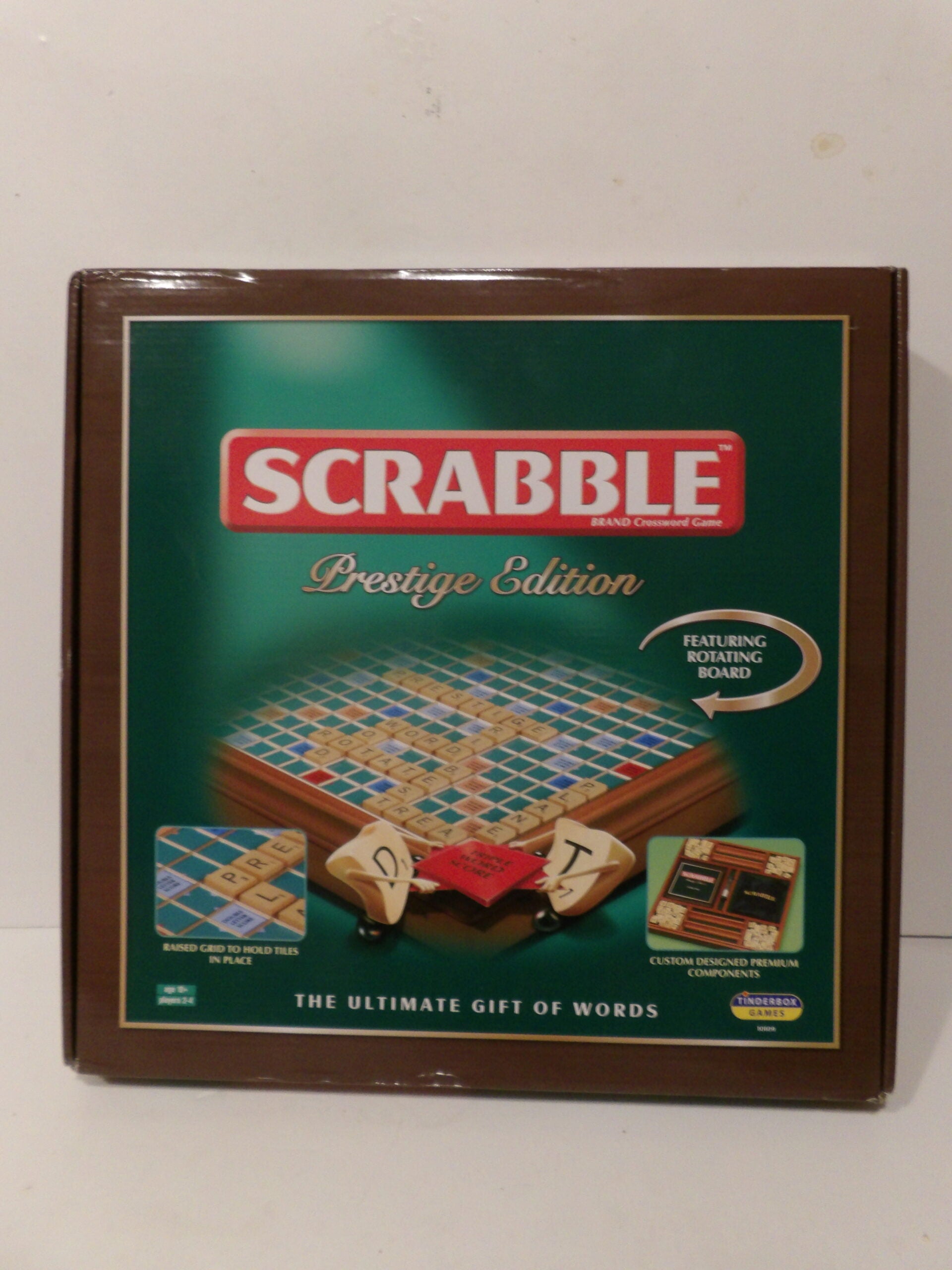 PRESTIGE SCRABBLE Retro Edition - Wooden Box, Rotating Turntable, Tiles & Racks image 0